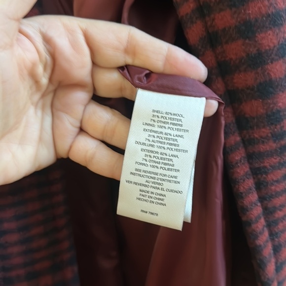 Anne Klein Plaid Wool Wrap Coat in Umber Navy Sz10 - Picture 7 of 7